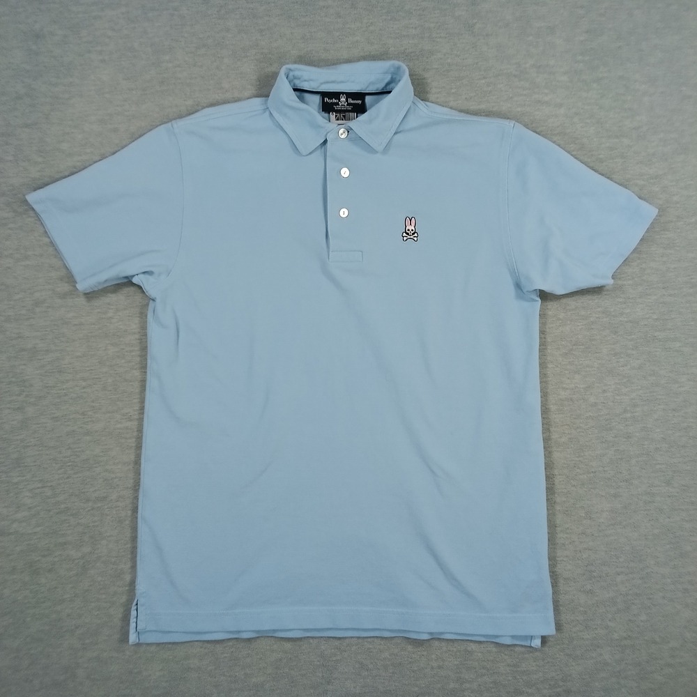 Psycho Bunny Mens Light Blue Short Sleeve Pique Polo Shirt Logo Size 6 L